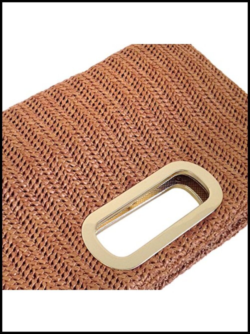 Woven Raffia Straw Clutch with Detachable Chain Strap - Picture 4 of 6